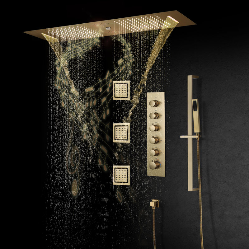 Thermostatic All-In-One Kit with Rough in-Valve, Brushed Gold