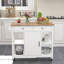 Chariot pour îlot de cuisine 40 po - plateau en bois d'hévéa, roues verrouillables, rangement polyvalent et porte-serviettes, blanc-33385923