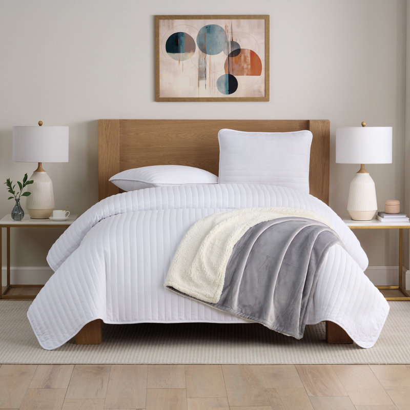 Gray Reversible Plush and Sherpa Throw Blanket, 50" x 60"