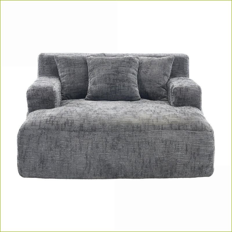 Canapé-lit Lazy avec 3 coussins - tissu chenille, sans assemblage pour le salon | Gris | Chenille