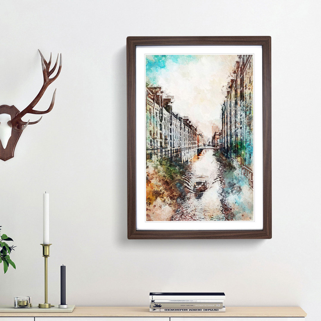 Canal Boat in Hamburg Germany in Abstract - Picture Frame Painting Print