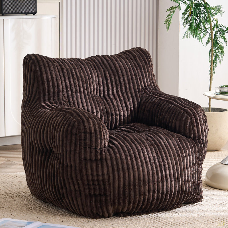 Fauteuil à billes en velours côtelé doux et moelleux rempli d'éponge à mémoire de forme, Brun