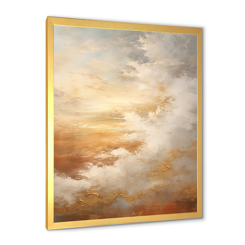 Nuage de minimalisme beige sur toile, H 40 po x l 30 po x P 1,5 po, Encadrement doré