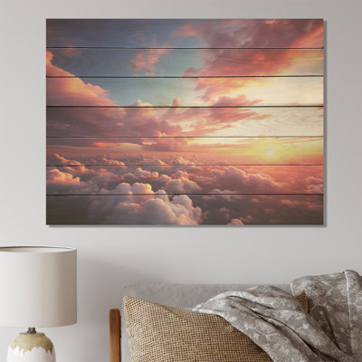 Yellow And Pink Sunset In The Sky III - Sky On Wood Print