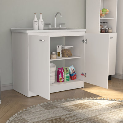 Utility Sink Cabinet, Engineered Wood, White
