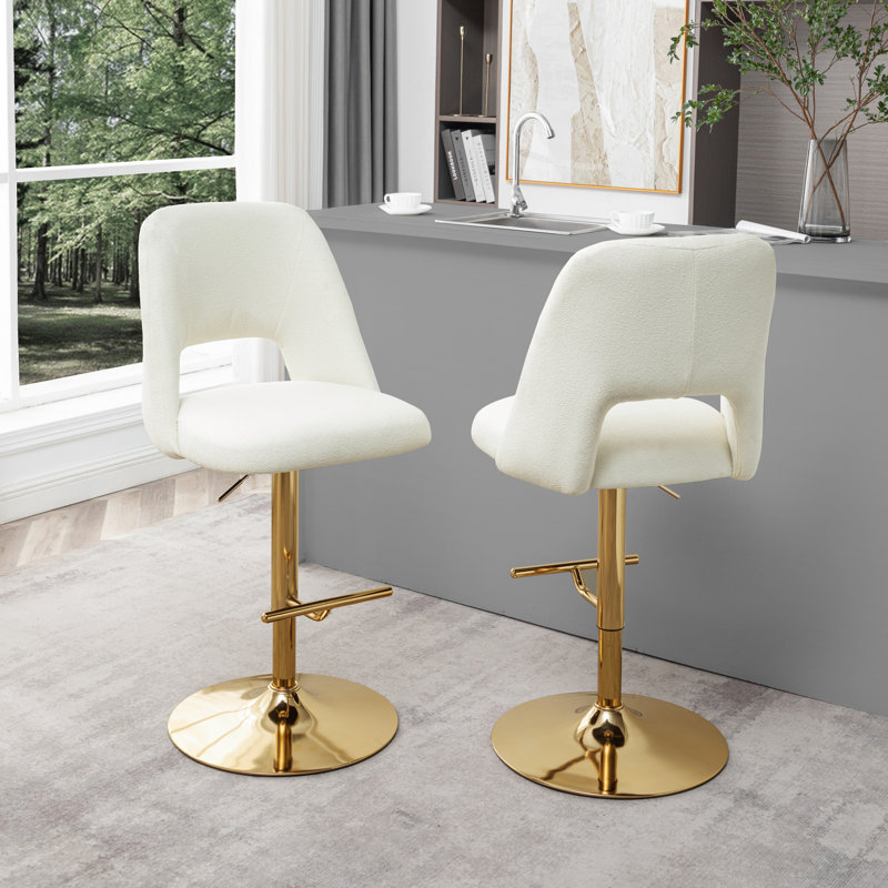Tabouret pivotant à hauteur réglable Manoor, Or, Beige