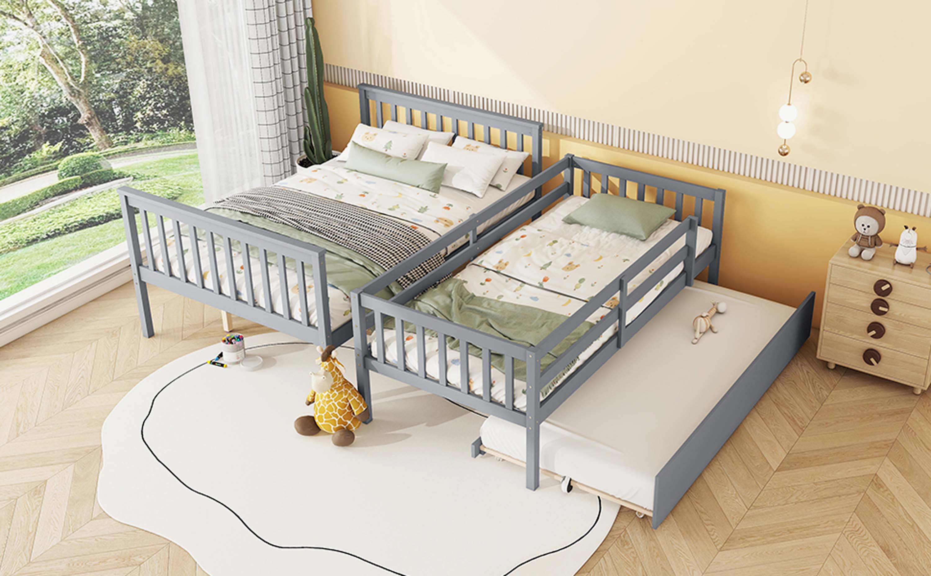 Latitude Run® White Rubber Wood Twin-Over-Full Bunk Bed With Trundle ...