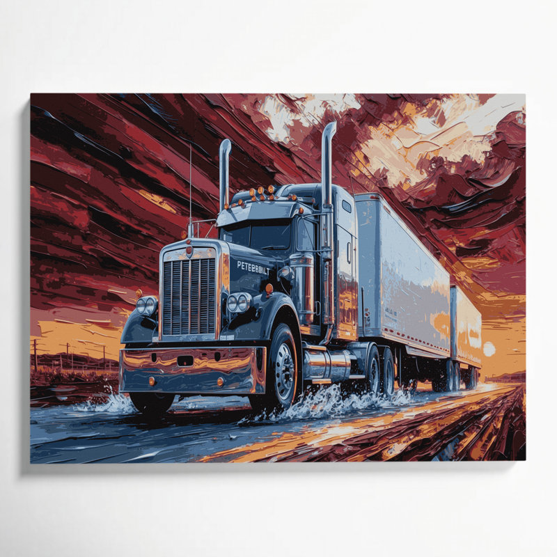 Art sur toile brune, transport et semi-remorque, H 24 po x l 36 po