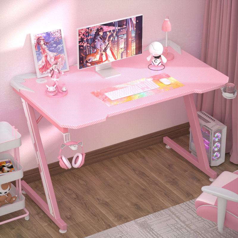 Bureau de jeu en fibre de carbone Heidrick, H 29,3 po x l 44 po x P 23,6 po, Blanc / noir