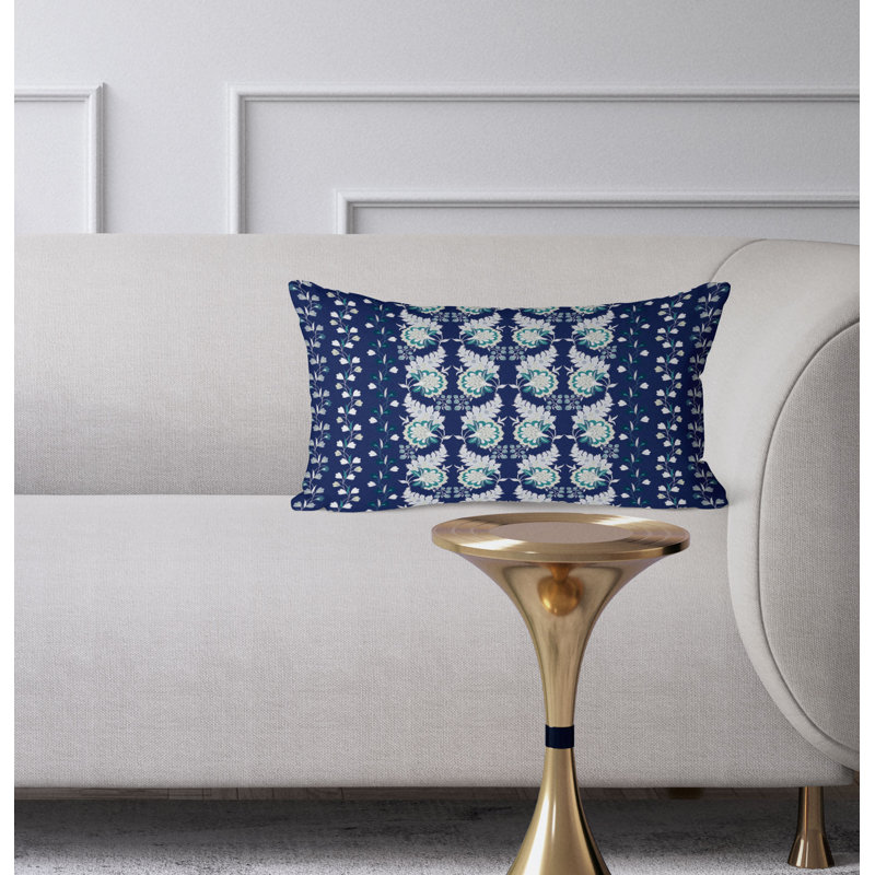Botanical Bouquet  Rectangular Throw Pillow, Blue/Gray/White