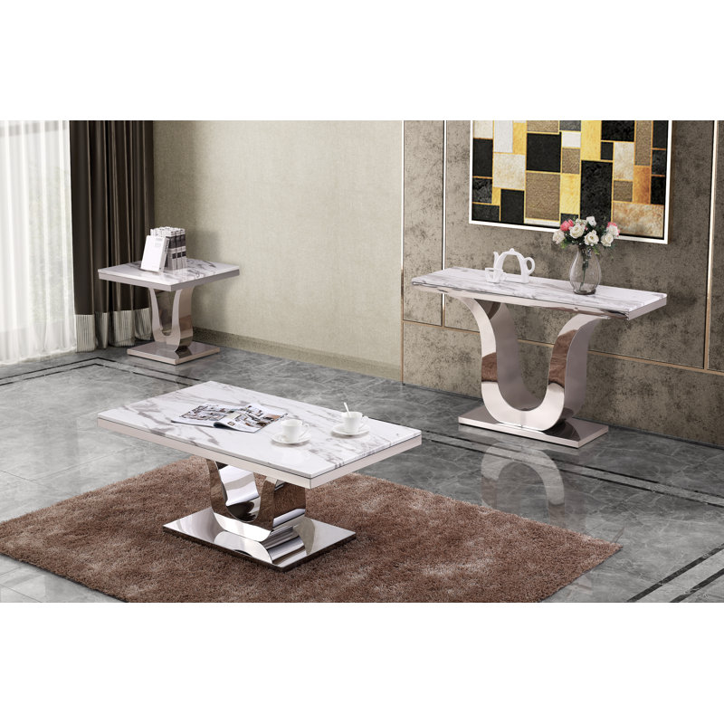 Mald 3 - Piece Marble Top Living Room Table Set