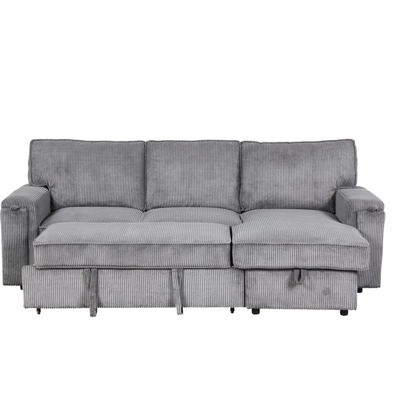 Élégant canapé-lit modulaire avec rangement et porte-gobelets gris, Polyester gris