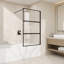 Pare-baignoire fixe 2 en 1 35 "x 76" et pare-douche à l'italienne avec verre trempé de 8 mm, revêtement Nano facile à nettoyer, barre de support réglable, noir mat