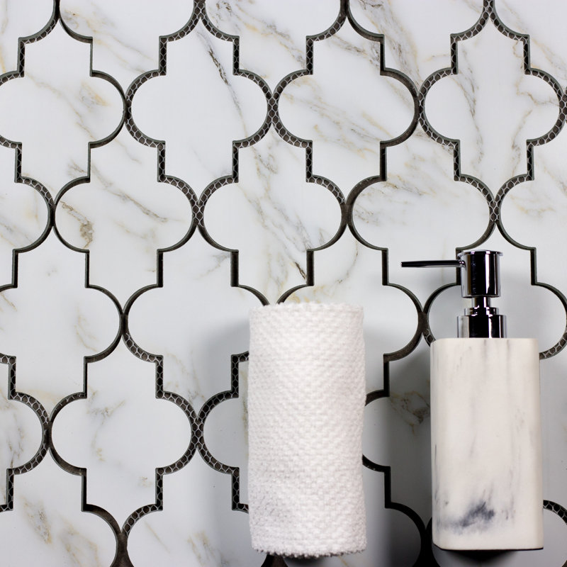 Nature 4 in. x 5.5 in. Marble Look Glass Small Lantern Arabesque Mosaic Decorative Kitchen & Bathroom Wall Tile