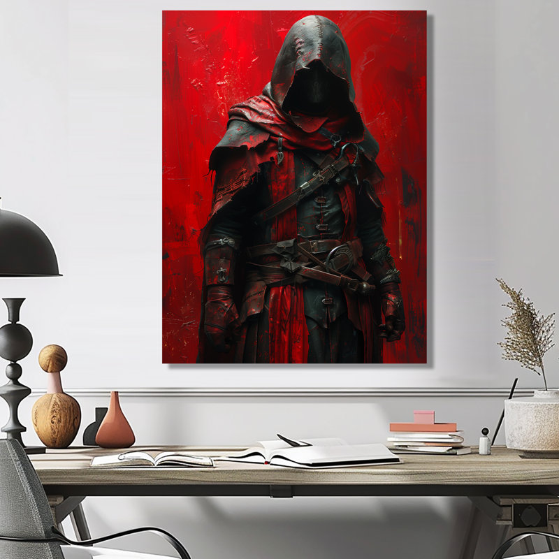 Décoration murale rouge et noir Warrior Hero I - Wizards, H 12 po x l 20 po, Cadre simple noir, bois massif