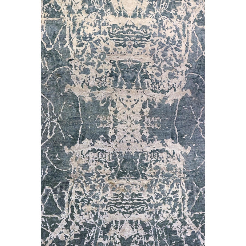 Flight Damask Area Rug in Blue/Taupe/Silver, Rectangle 8' x 9'7"