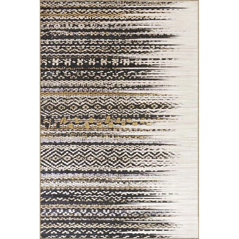 Cross Embroidered Fluffy Woven Base Washable Carpet, Round 4'