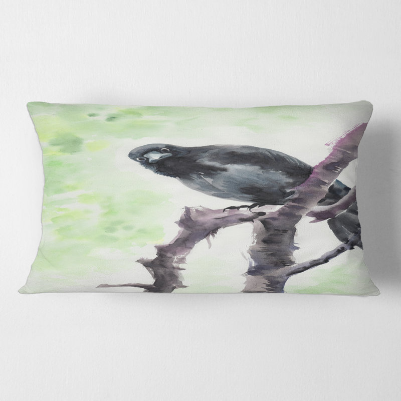 Curious Crow on a Branch Rectangular Pillow Cover & Insert