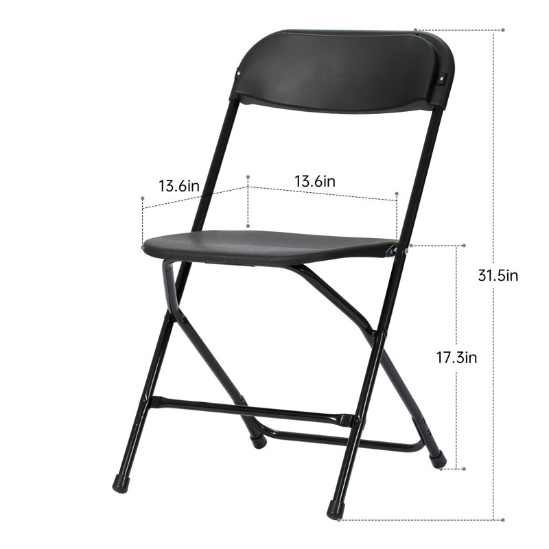 Paquet de 10 chaises pliantes en plastique, capacité 350LB, chaises portatives empilables avec structure en acier, noir, Noir