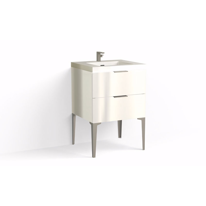 Avila 24" W Freestanding Single Bathroom Vanity with Dean Leg, Satin Nickel, Gloss White/Single, White Acrylic
