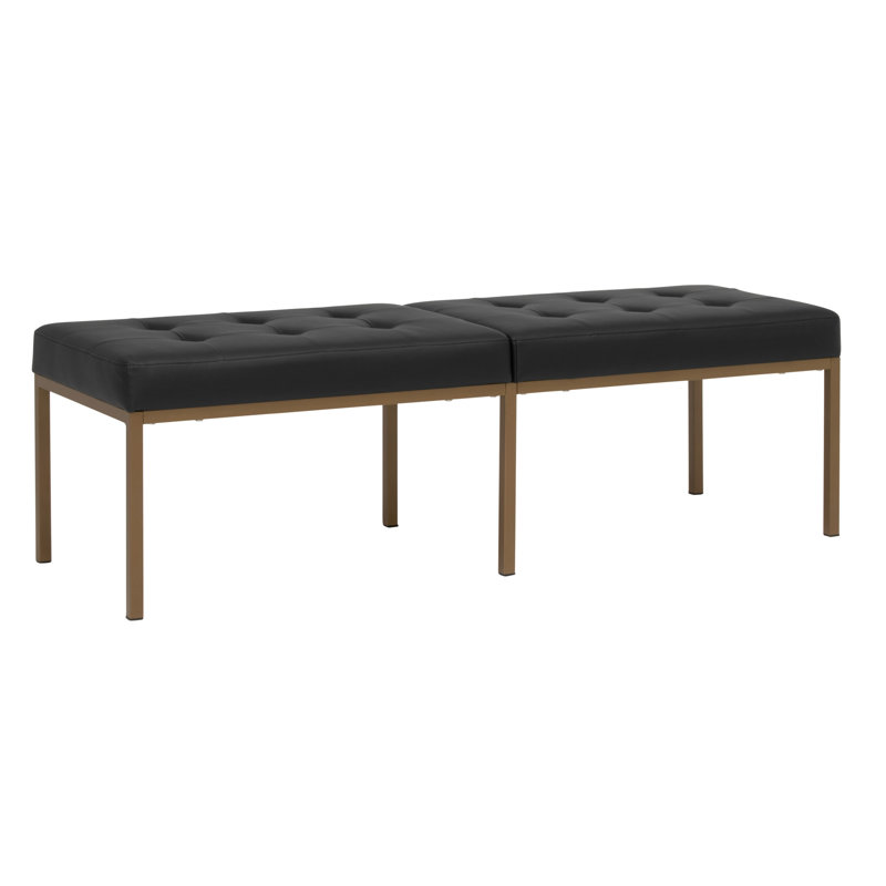 Banc en cuir Vargo, H 17,75 po x l 60,25 po x p 21,5 po, Noir, Bronze
