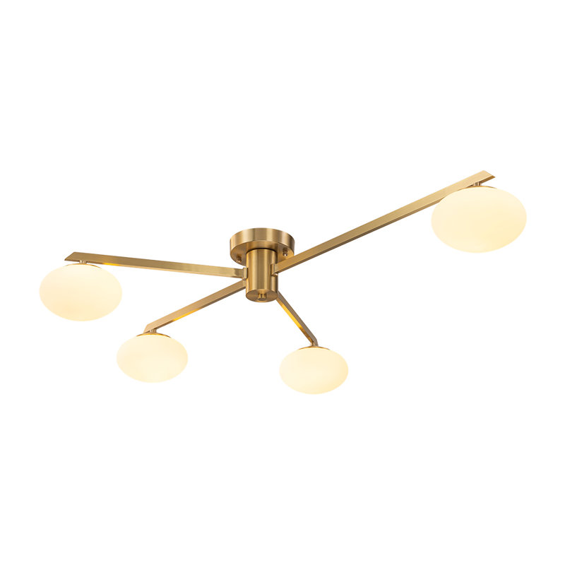 Priella Mid-Century 6-Light Brass Ellipse Glass Semi-Flush Mount, 4, Gold