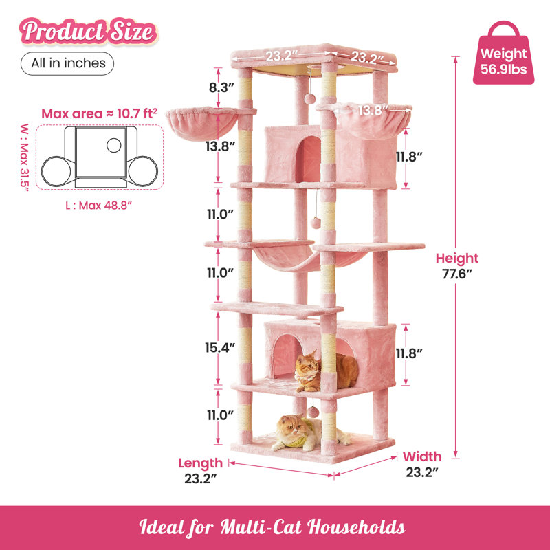 Arbre à chat H 77,6 po Danniela, Rose