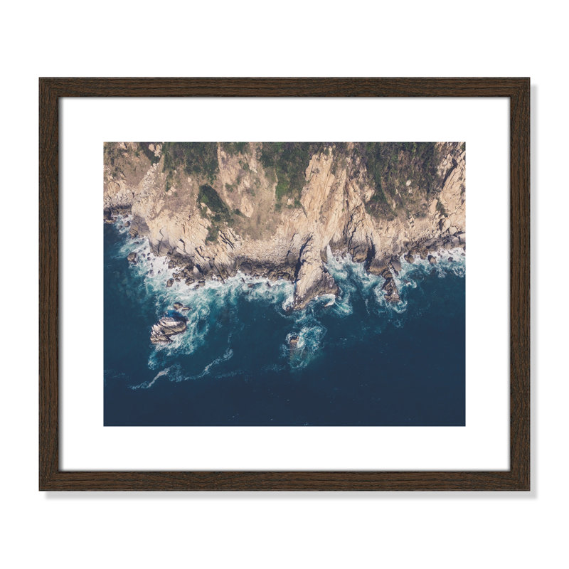 Zanna Coastal Cliffs, Acapulco - Photograph Print, Walnut Wood Grain Framed Paper, White, 16" H x 19" W x 0.75" D