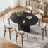 Table de salle à manger moderne extensible ronde avec rangement caché, table de salle à manger ovale 47,2 "à 63" avec 4 chaises rembourrées