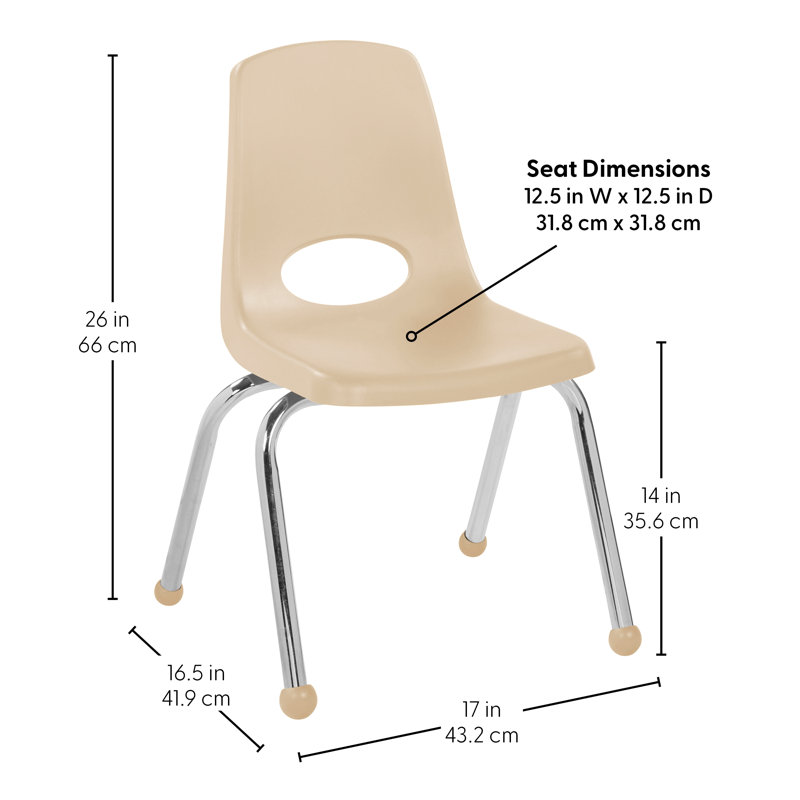 Chaise de classe empilable, 14", Sable, Coulisses à billes