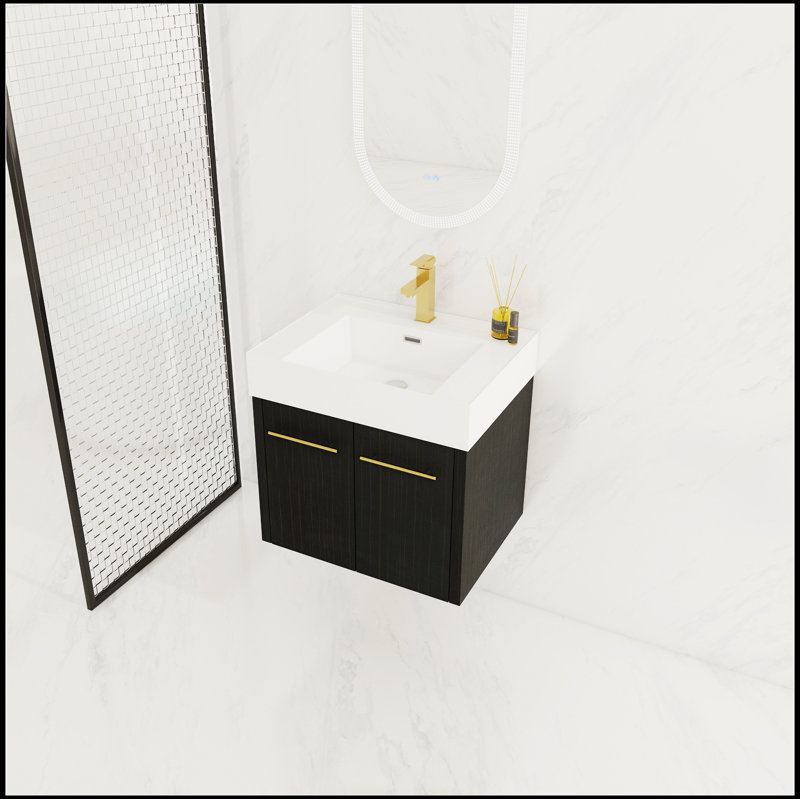 Meuble-lavabo mural 24 po avec lavabo, charnières de porte en résine