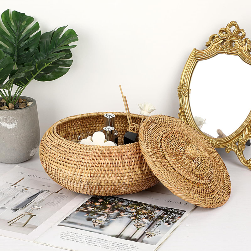 Round Rattan Boxes with Lid