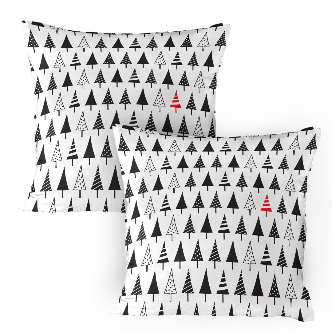 Kissenbezug Packung mit 2, Triangle Pine Trees, Anthrazit grau Zinnoberrot