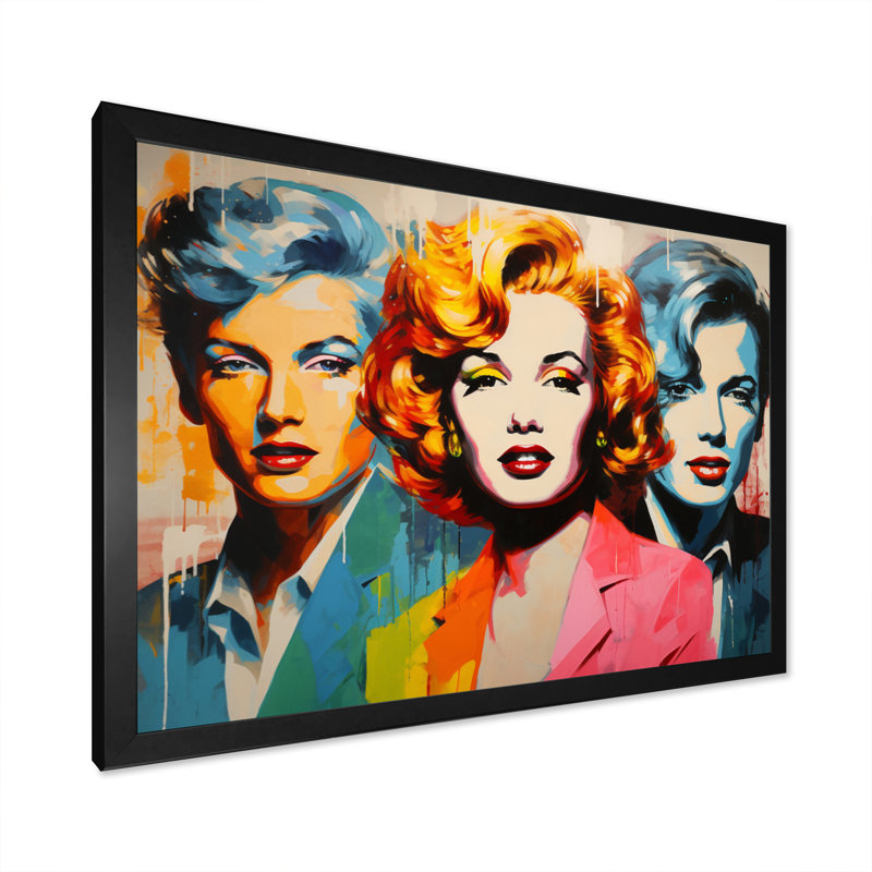 Pop Art Iconographie Portrait I, reproduction d'art sur toile, H 16 po x l 32 po x P 1 po, Cadre simple noir