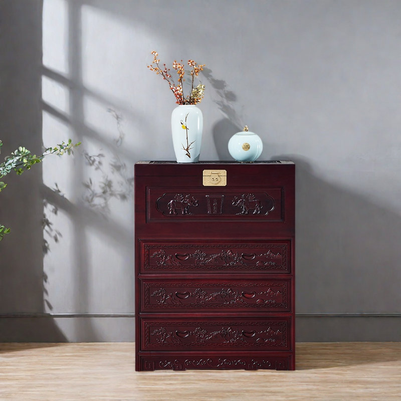 Commode d'entrée sculptée à fleurs