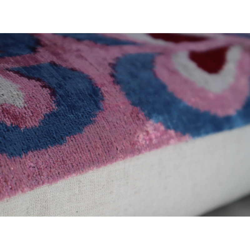 Velvet Pillow Cover & Insert, 16"H x 24"W, Rectangular, Pink/Blue/Red Geometric 1
