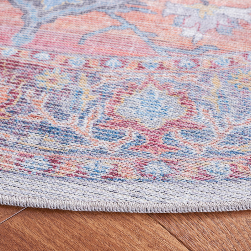 Katelyn Oriental Pink/Blue/Black/Ivory Area Rug, Square 6'7"