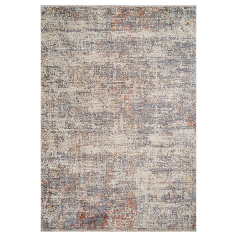 Tapis abstrait ivoire et rouge brique 8 'x 10' avec franges