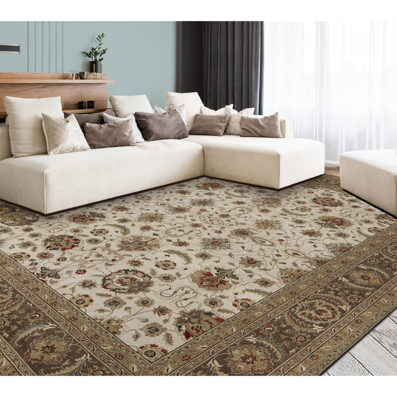 Tapis vert et beige noué à la main de haute qualité