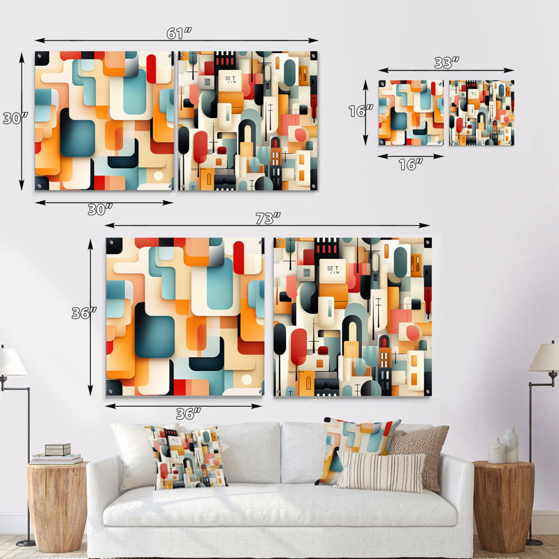 Cyenthia - Ensemble de 2 verres muraux abstraits géométriques en acrylique, H 16 po x l 33 po