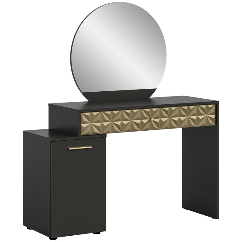 Partenie Dressing Table with Mirror, Black melamine