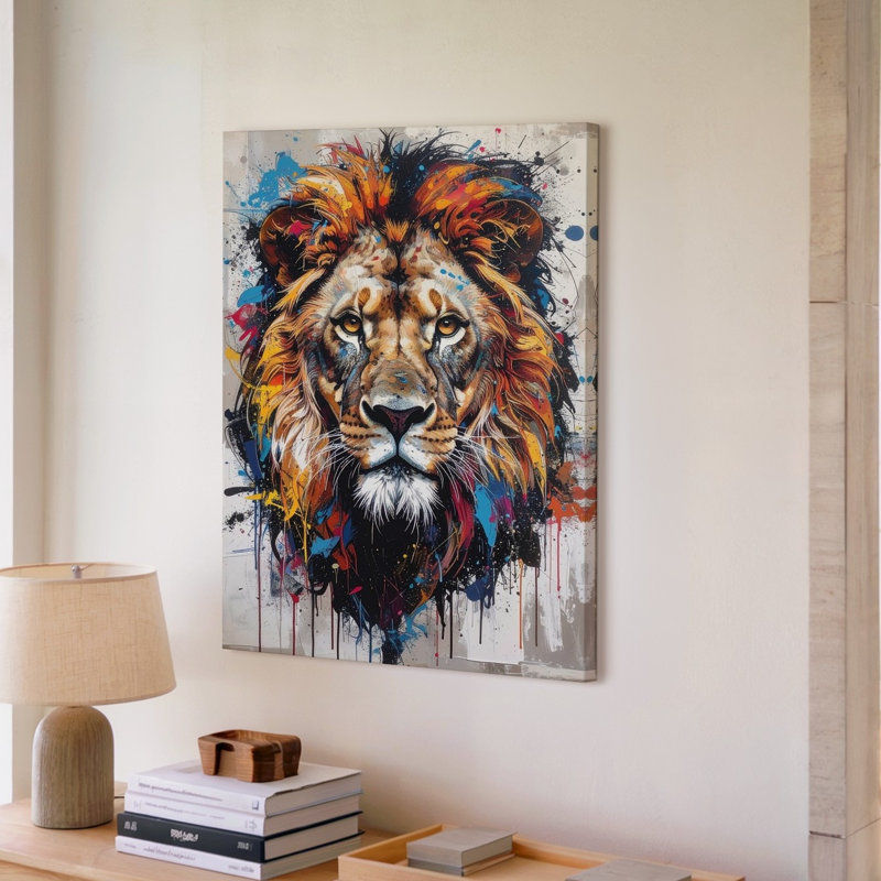 Toile, art mural Roar de couleur, graffiti abstrait, portrait de lion, H 9 po x l 12 po