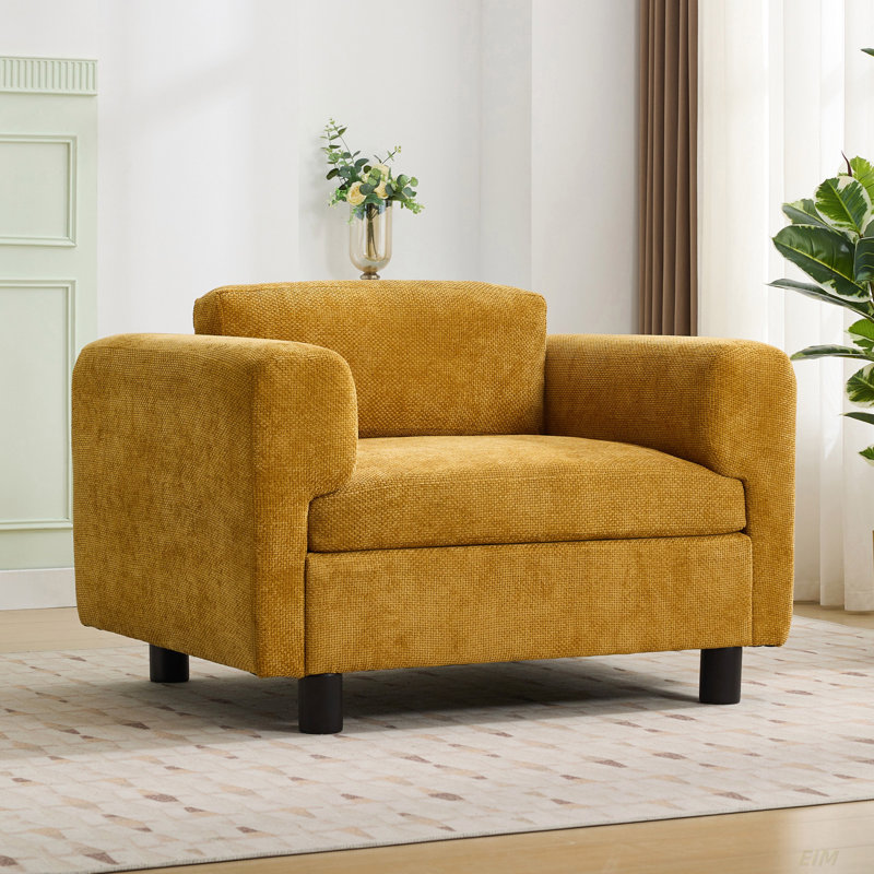 Oversized Armchair, Yellow Woven Velvet