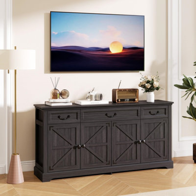 Buffet 65 pouces rustique Farmhouse Buffet, armoire en bois multi-rangement avec 3 tiroirs et 4 portes de rangement, console polyvalente pour la cuisine, la salle à manger, le salon et le vestibule