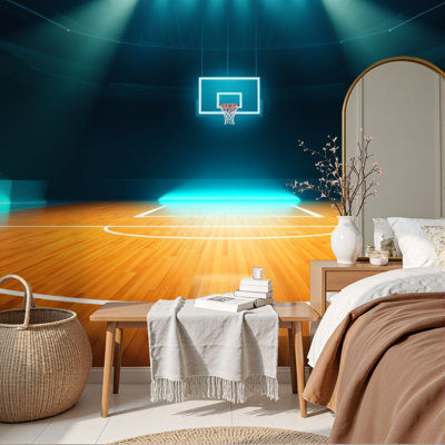 Papier peint adhésif pelez et collez le mur de basketball bleu vert clair simple au centre de la salle de bain H 69 po x l 96 po Papier mural amovible en PVC auto-adhésif pour le salon de la chambre à coucher Bureau à domicile