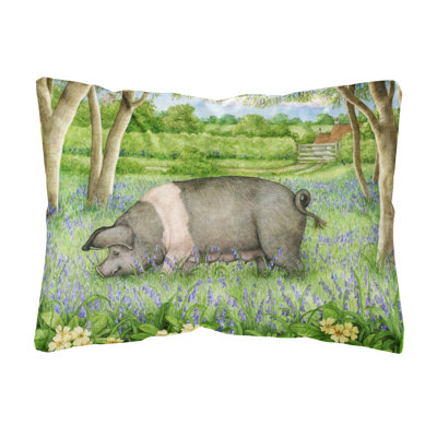  Coussin décoratif intérieur / extérieur Pig in Bluebells par Debbie Cook