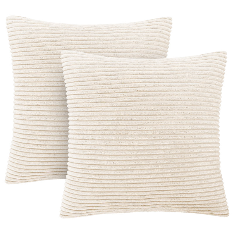 Aspire Homeware Striped Square Velvet Cushion Cover, Cream, Pack of 2