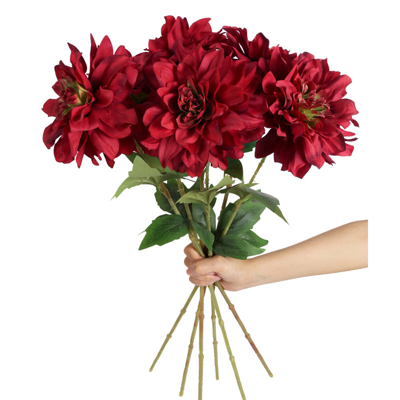 6 fleurs artificielles de dahlia, 23,62 po, Blanc
