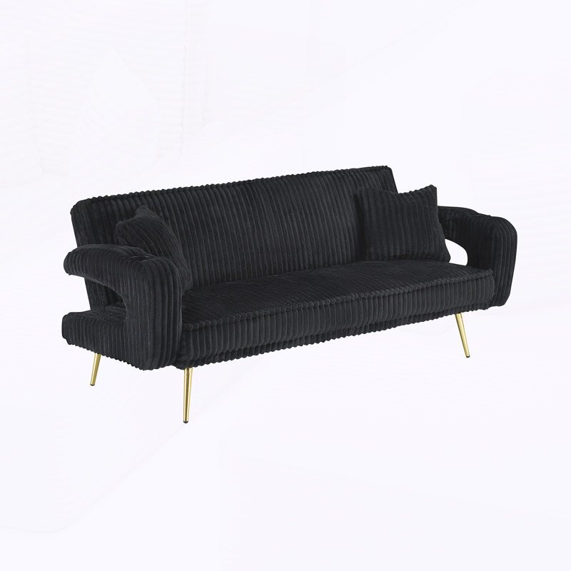 Canapé-lit droit avec coussins, réglable sur trois niveaux, convenant aux salons et aux salles d'étude, Black Corduroy