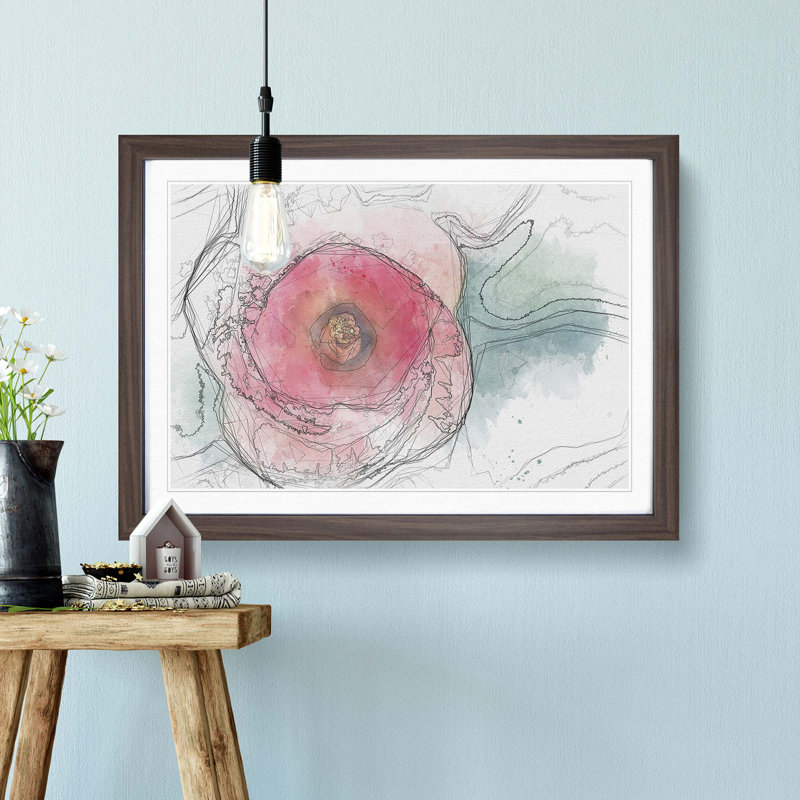 A Pink Hibiscus Flower in Abstract - Framed Print, Walnut Framed, 36cm H x 48cm W x 2cm D